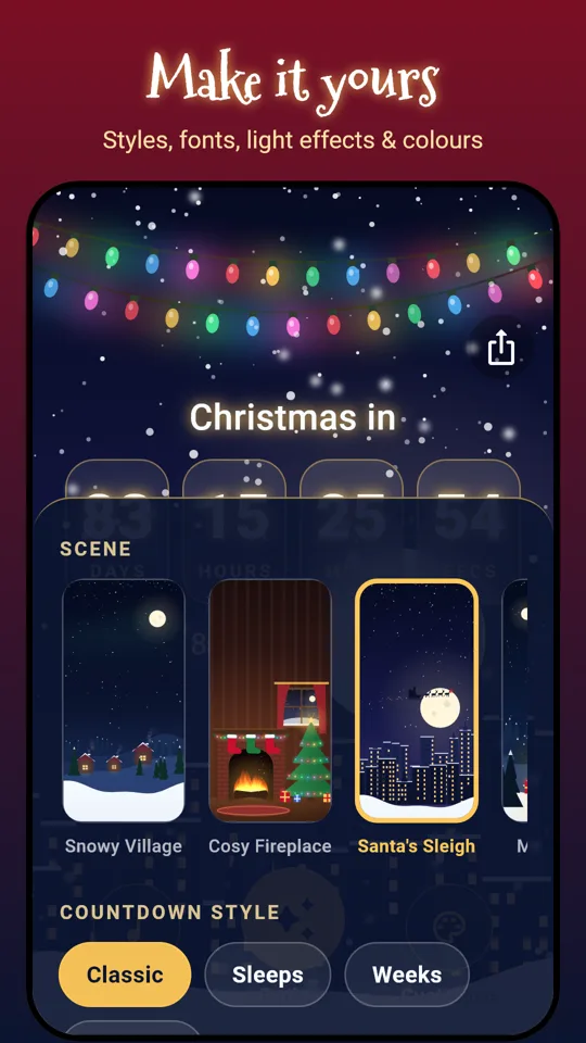 Customise Christmas lights, fonts and snow