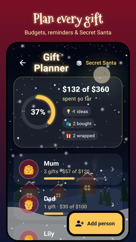 Christmas gift planner with budgets and Secret Santa